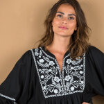 Robe longue manches coudes, broderies contrastes - blancheporte