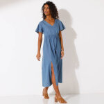 Robe longue manches papillons, jean - blancheporte Robe longue manches papillons, jean - blancheporte