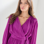 Robe longue  portefeuille  en cr�pon, doubl�e - blancheporte