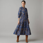 Robe longue taille Élastiquée, crêpe imprimé - lora zellini Robe longue taille Élastiquée, crêpe imprimé - lora zellini