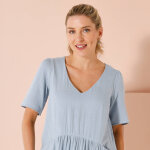 Robe longue unie col v, gaze de coton - blancheporte Robe longue unie col v, gaze de coton - blancheporte