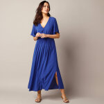 Robe longue unie manches courtes, ceinture fantaisie - lora zellini