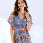 Robe longue voile imprim - 40 - bleu - coeur au sud