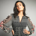 Robe longue en voile, imprim ethnique - 44 - noir - lora zellini