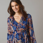 Robe longue en voile, imprim fleurs indiennes - 36 - bleu - lora zellini