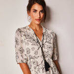 Robe longue volant�e imprim�e - 36 - �cru - lora zellini