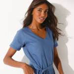 Robe mi - longue ceinture col v, maille unie - blancheporte