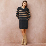 Robe - pull raye manches longues, paules boutonnes - blancheporte