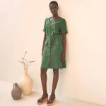 Robe saharienne boutonn�e unie, manches courtes - blancheporte