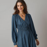 Robe unie manches longues, détails volantés - 36 - gris - lora zellini Robe unie manches longues, détails volantés - 36 - gris - lora zellini