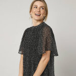 Robe en voile pliss imprim pois, manches  papillons  - blancheporte