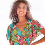 Robe volante cache - coeur imprime, crpon - 54 - bleu - lora zellini