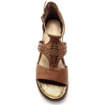 Sandales cuir ajour� paillet� largeur confort - marron - p�diconfort