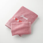Serviettes de bain brodes c?urs, personnalisable - drap de douche : 70x130cm - rose - colombine