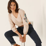 T - shirt brod� col v, manches 3 / 4 - blancheporte