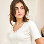 T - shirt chaleur manches courtes col en dentelle - lot de 2 - blancheporte