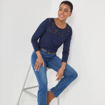 T - shirt col rond manches longues dentelle - blancheporte