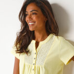 T - shirt col tunisien manches courtes, broderie anglaise - blancheporte T - shirt col tunisien manches courtes, broderie anglaise - blancheporte