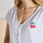 T - shirt col v boutonn brod cerises - blancheporte