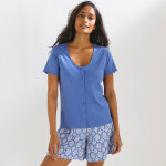 T - shirt col v boutonn�, finition frisottis - blancheporte