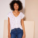 T - shirt col v boutonné imprimé cerises dorées - blancheporte T - shirt col v boutonné imprimé cerises dorées - blancheporte