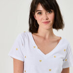 T - shirt col v imprimé c?urs dorés - blancheporte T - shirt col v imprimé c?urs dorés - blancheporte
