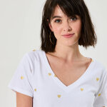 T - shirt col v imprim c?urs dors - blancheporte