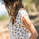 T - shirt col v imprim, coton lin - blancheporte