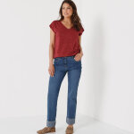 T - shirt col v, maille fantaisie brillante - blancheporte