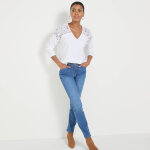 T - shirt col v manches longues dentelle - blancheporte