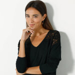 T - shirt col v manches longues dentelle - blancheporte