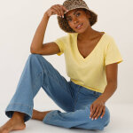 T - shirt col v uni manches courtes, coton - blancheporte