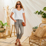 T - shirt col v uni manches courtes, coton - blancheporte