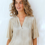 T - shirt dor manches  coude , maille fantaisie plisse - blancheporte
