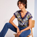 T - shirt imprim col v macram - blancheporte