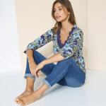 T - shirt imprimé col v macramé, manches 3 / 4 - blancheporte T - shirt imprimé col v macramé, manches 3 / 4 - blancheporte