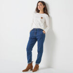 T - shirt marinire manches longues, brod  c?ur  uni ou imprim lopard - blancheporte