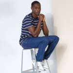 T - shirt ray� col rond manches courtes - coton biologique( * * ) - blancheporte