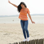 T - shirt rayé col tunisien, manches courtes - blancheporte T - shirt rayé col tunisien, manches courtes - blancheporte