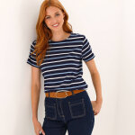 T - shirt ray� manches courtes, maille jersey - blancheporte