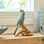 Statuette perroquet sur fleur dore - blancheporte
