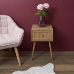 Table de chevet bois - 1 tiroir cannage rotin - blancheporte