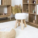 Tabouret en bois, assise bouclette sherpa - blancheporte