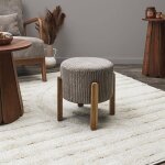 Tabouret cylindrique, pieds en bois - blancheporte