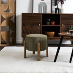 Tabouret cylindrique, pieds en bois - blancheporte