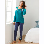 Tee - shirt col imprim bucolique - manches longues - blancheporte