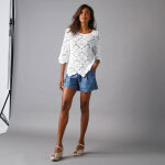 Top macram  cailles, manches pagodes - 34 / 36 - blanc - lora zellini