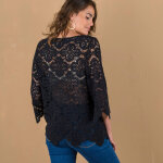Top macram  cailles, manches pagodes - 34 / 36 - noir - lora zellini