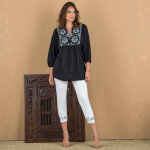 Tunique brode manches 7 / 8 - 46 - noir - lora zellini