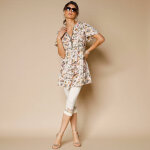 Tunique col tunisien brod�, imprim� fleuri - blancheporte